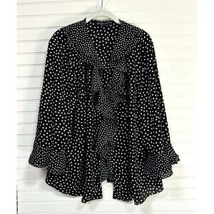 Jones New York Shirt Womens 2X Black White Polka Dot Ruffle Sheer Blouse LS
